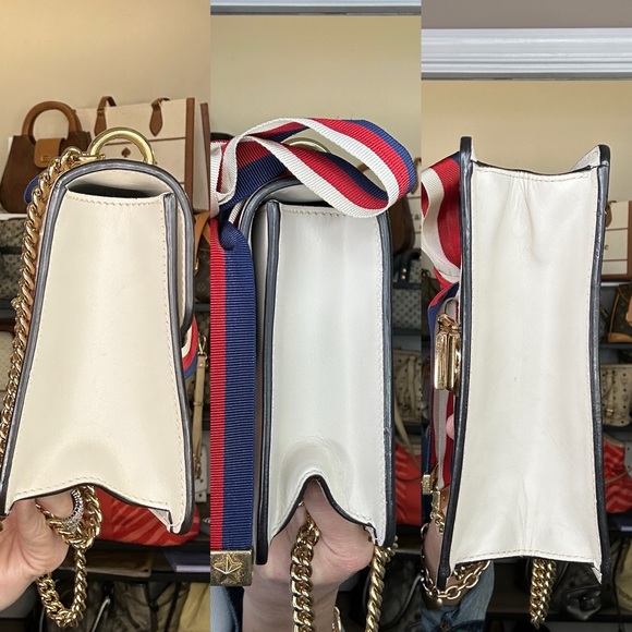 Gucci Sylvie Mini Shoulder Bag White Leather Web Stripe Ribbon Chain 2018 COA - Picture 12 of 13